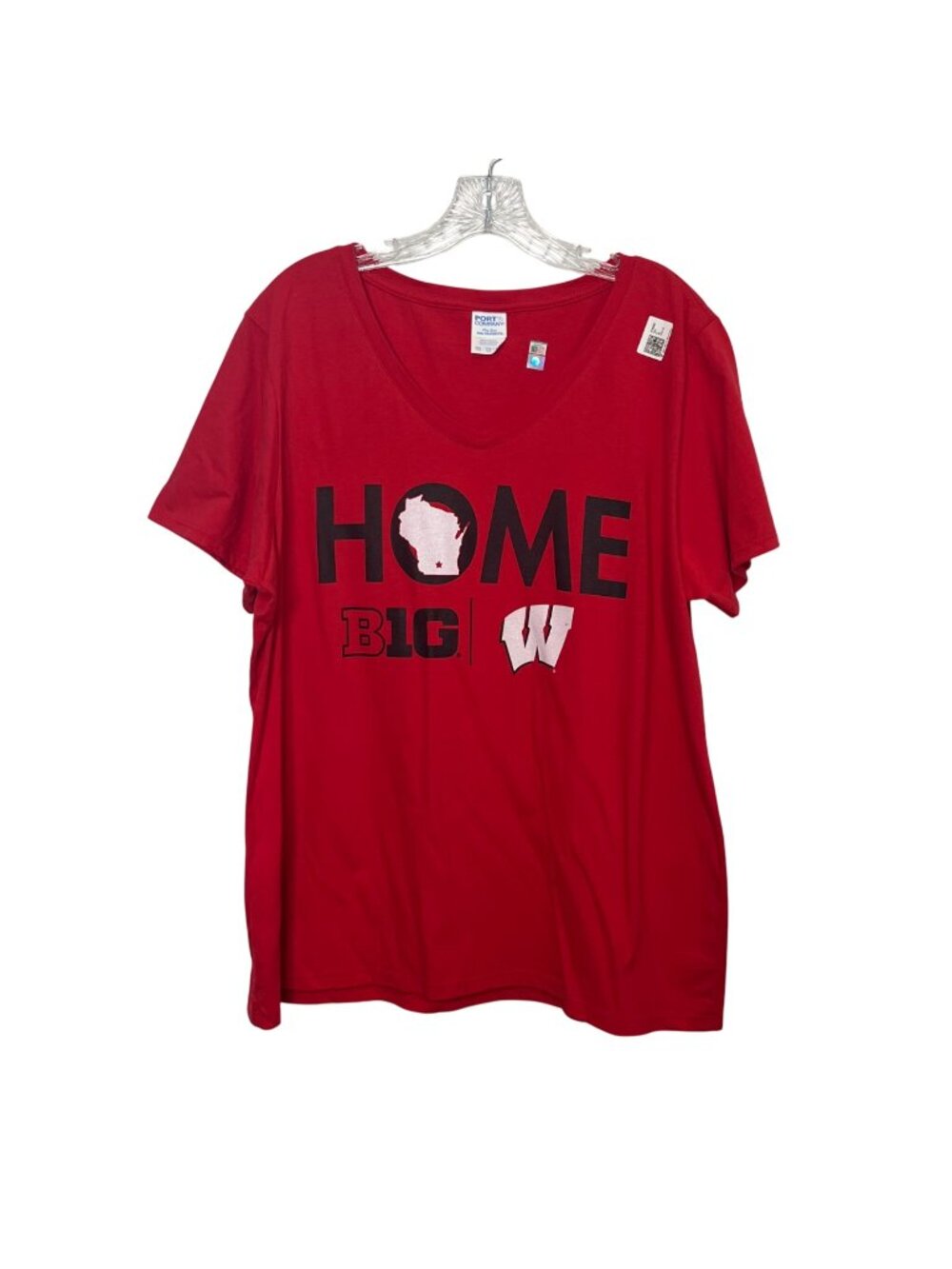 Home Big 10 Wisconsin Graphic Tshirt Womens 2XL Red V-Neck Cotton